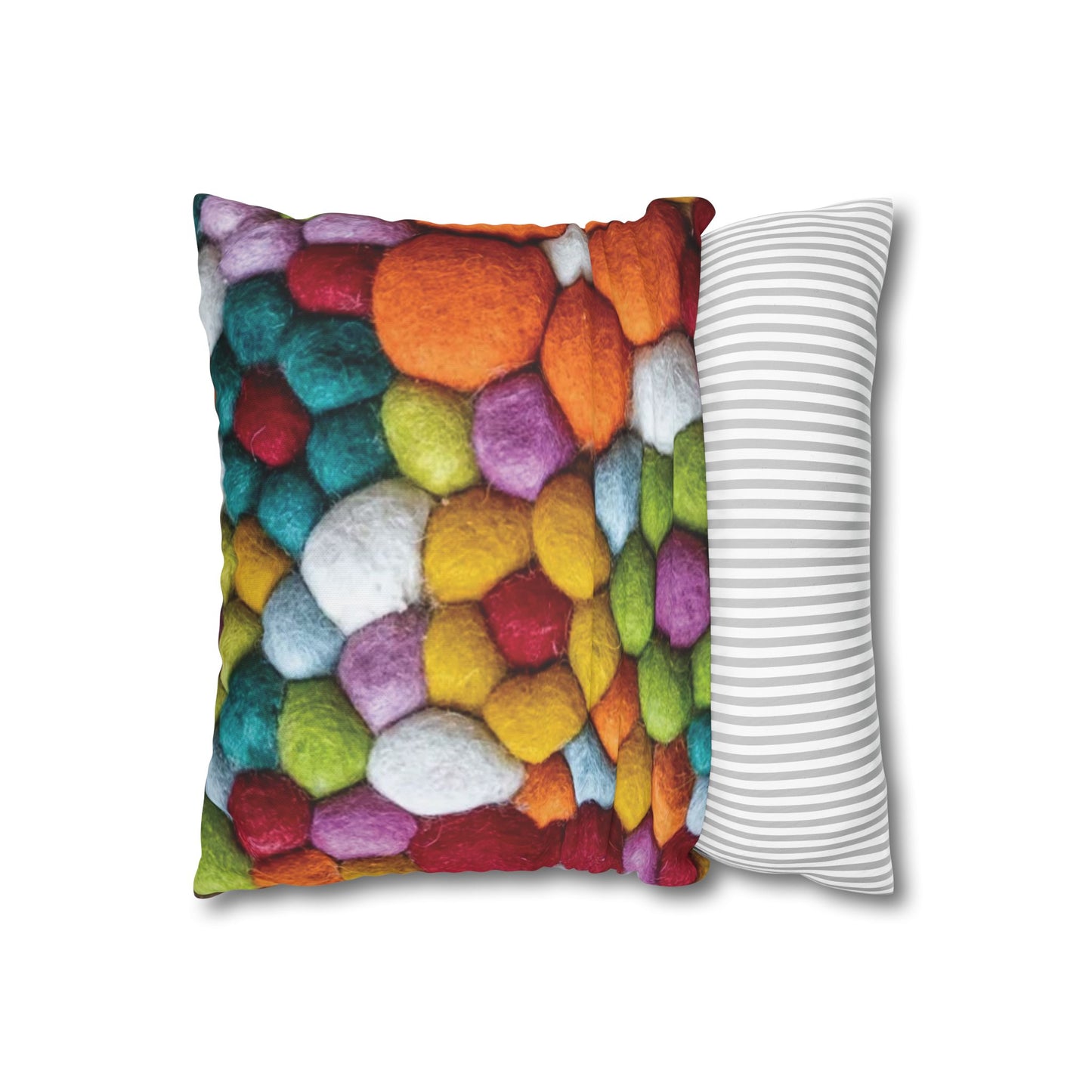 Decorative Pillowcase, Vibrant Colorful Cotton Balls Print, Square Couch Pillow Cover