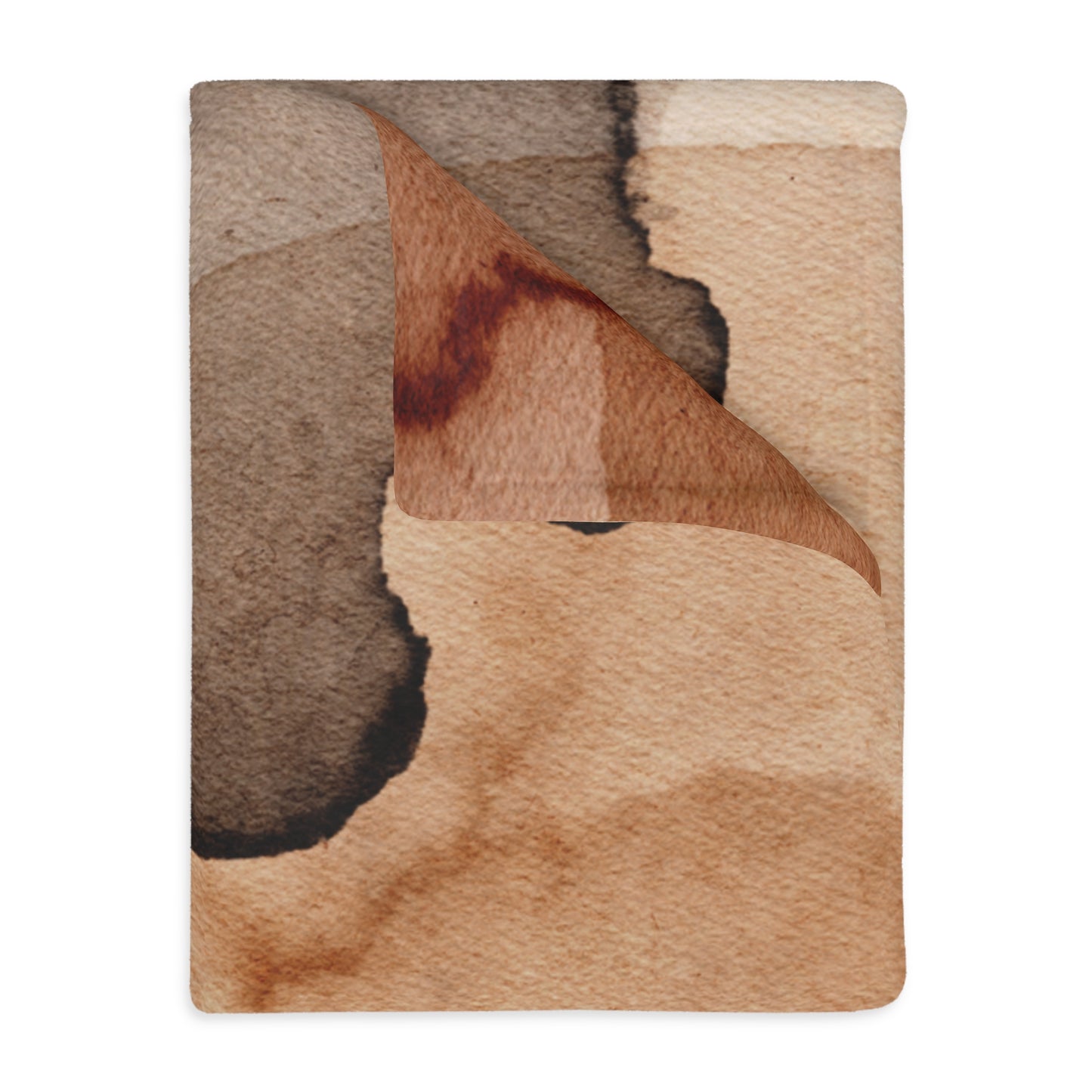 Rug with abstract brown and beige pattern on a white background
