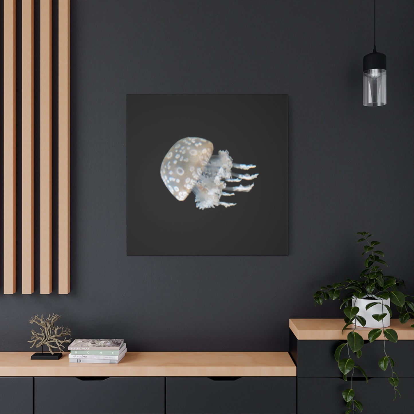 Moon Jellyfish Framed Canvas Wall Art – Coastal Ocean Decor Print