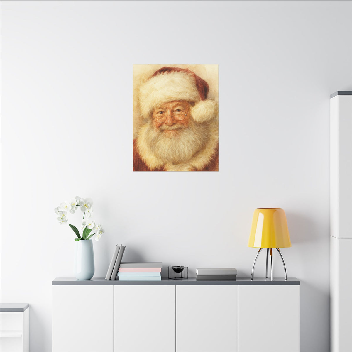 Vintage Santa Claus Portrait Canvas Wall Art – Unframed Christmas Décor Mantle Art