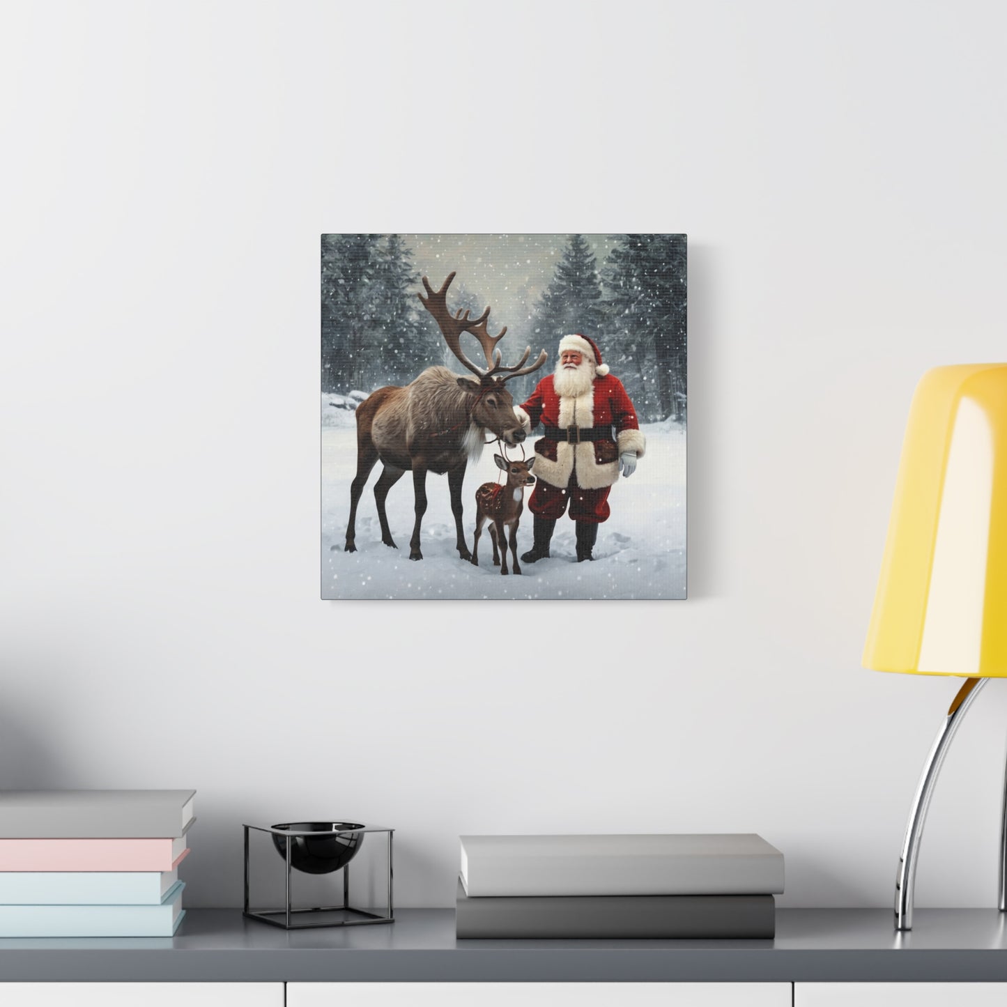 Santa with Reindeer Christmas Wall Art Canvas | Festive Holiday Home Decor