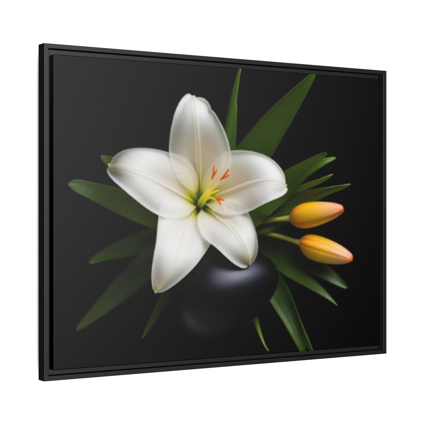 White Lily Wall Art Canvas Print Framed | Elegant Floral Wall Decor for Bedroom, Living Room, Bathroom