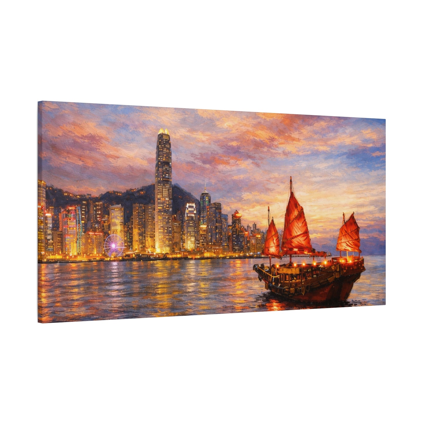 Hong Kong Junk Boat at Sunset Canvas