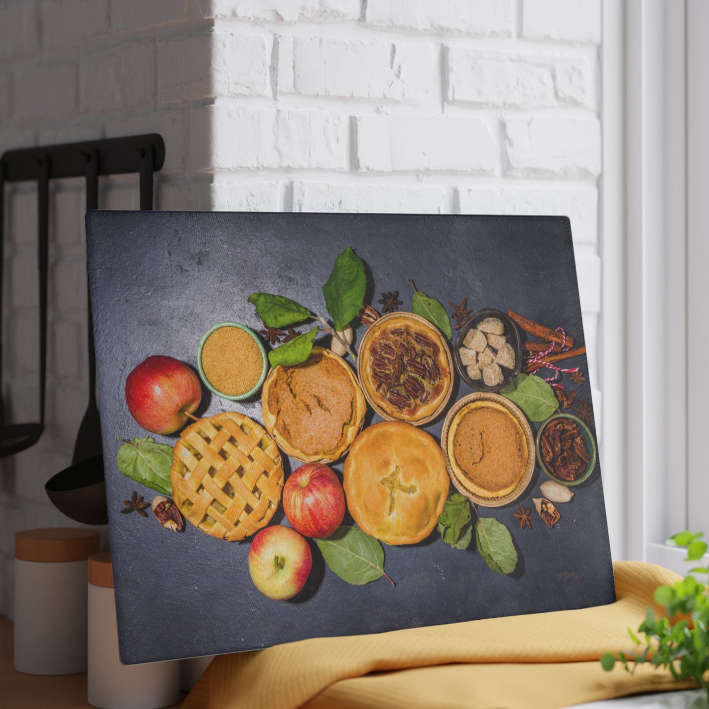Pies & Apples Glass Cutting Board | Cozy Kitchen Decor Gift