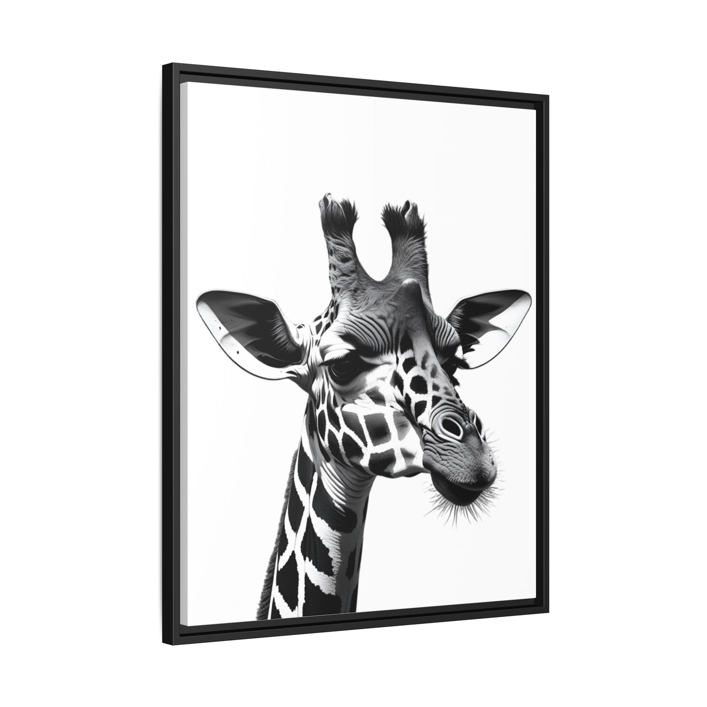 Black and White Giraffe Wall Art – Framed Safari Animal Canvas Print