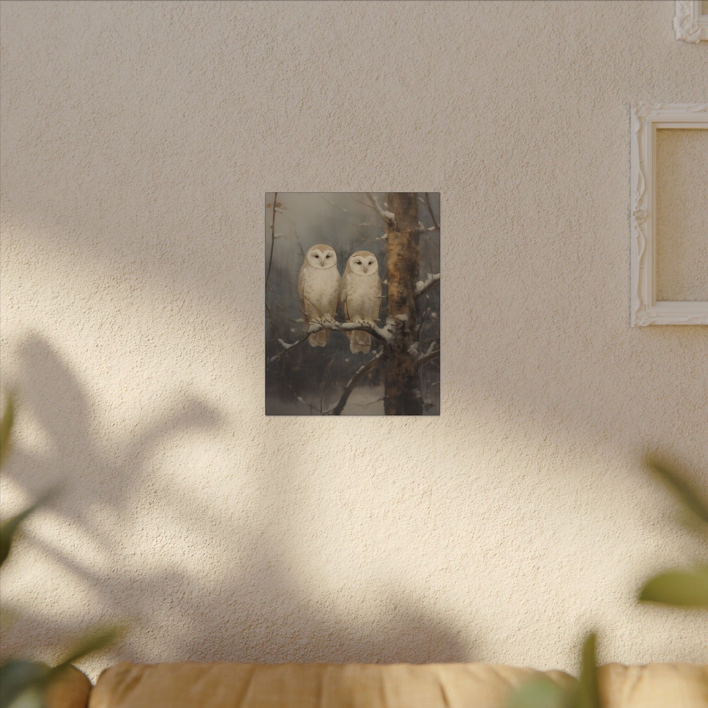 Snowy Owls Winter Canvas Wall Art | Vintage Wildlife Nature Decor
