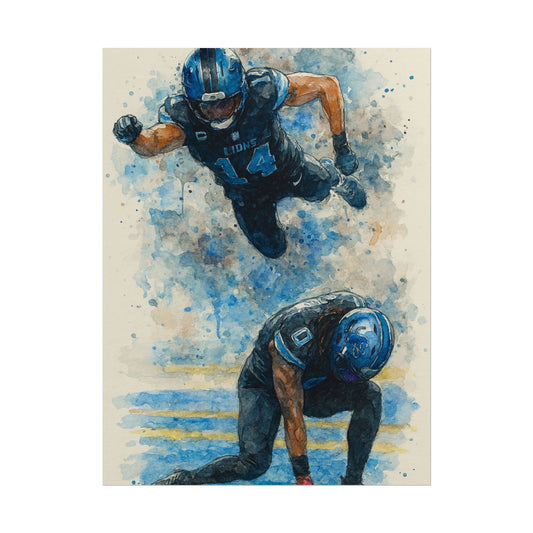 Watercolor Football Poster | Dynamic Sports Wall Art | NFL Player Celebration Print | Man Cave Decor | Football Gift for Fans