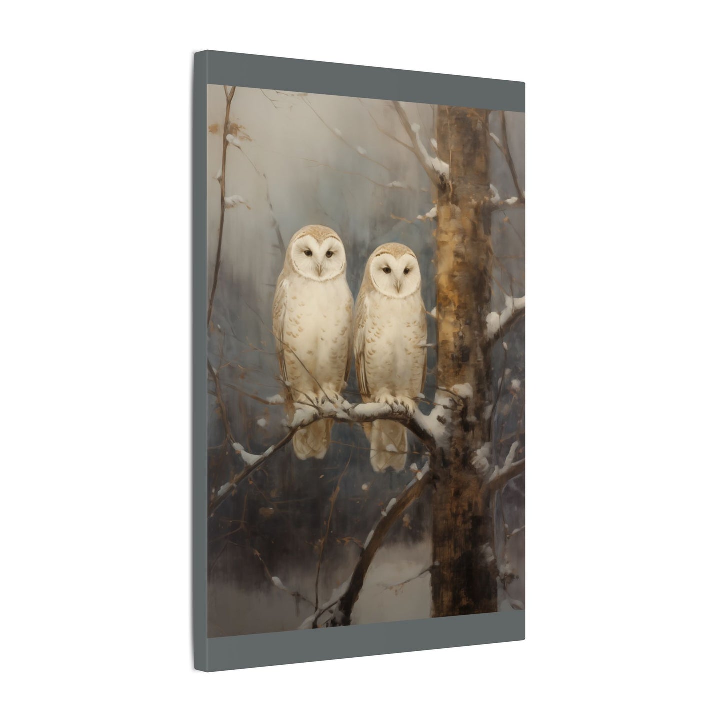 Snowy Owls Winter Canvas Wall Art | Vintage Wildlife Nature Decor