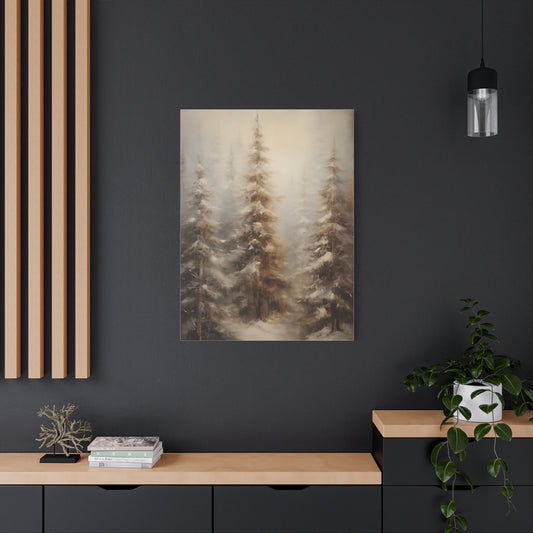 Snowy Pine Forest Winter Canvas Wall Art | Rustic Cabin Decor