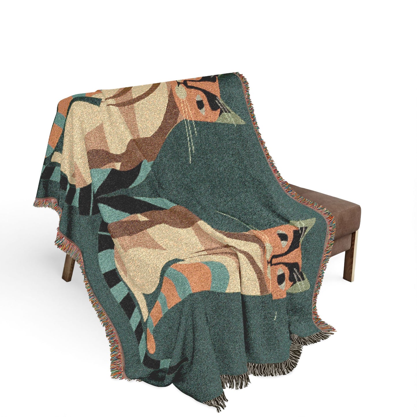 Mid Century Modern Cat Woven Throw Blanket | Retro Feline Decor