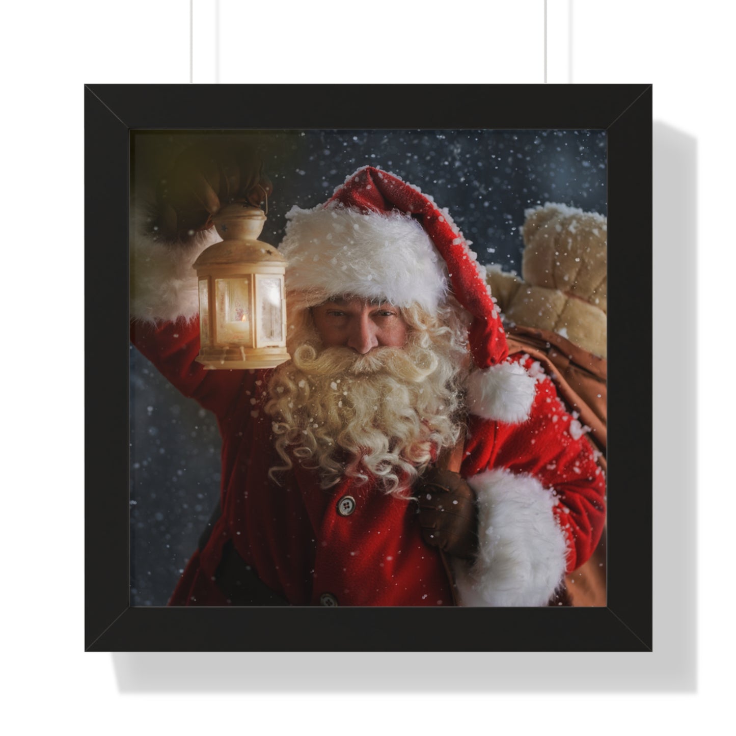 Christmas Wall Art Vintage Santa Claus with Lantern and Toy Bag | Vintage Mantle Art