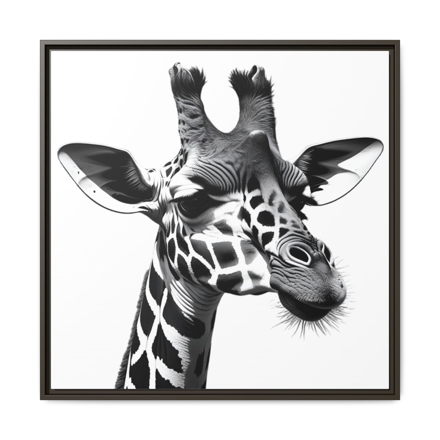 Black and White Giraffe Wall Art – Framed Safari Animal Canvas Print