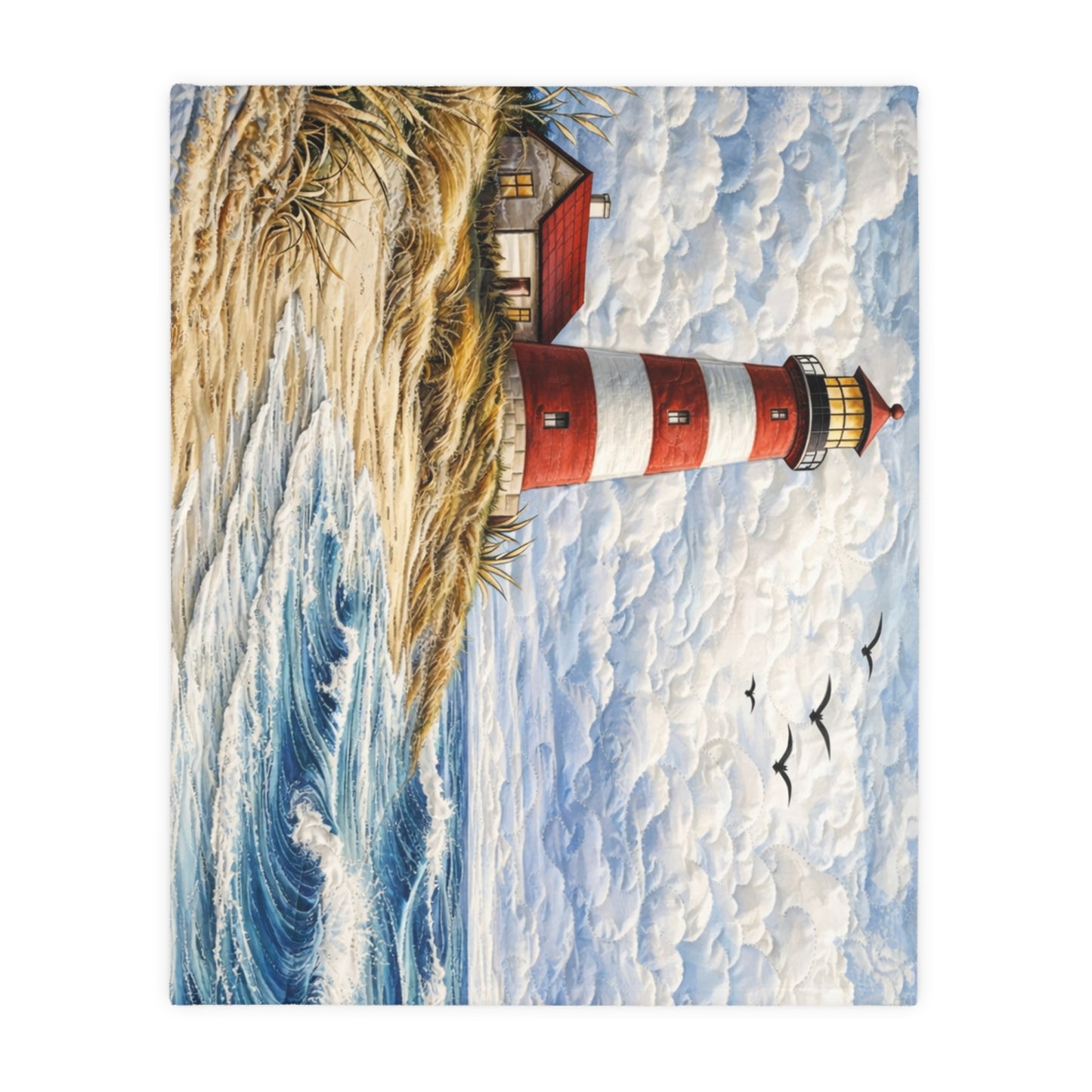 Coastal Lighthouse Blanket – Nautical Ocean Waves Throw | Beach House Bedding | Soft Plush Microfiber Blanket
