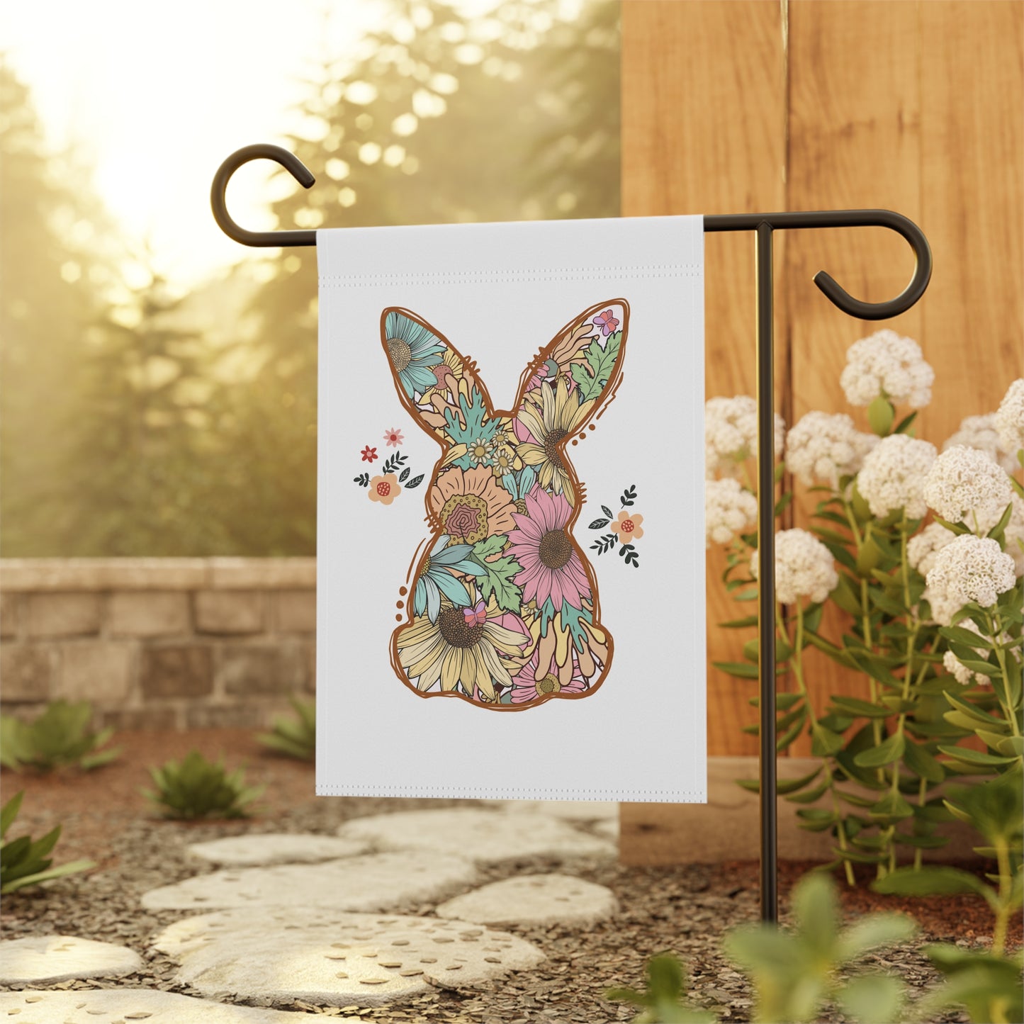 Floral Bunny Garden Flag | Spring Easter Yard Flag | Boho Rabbit Outdoor Decorgn