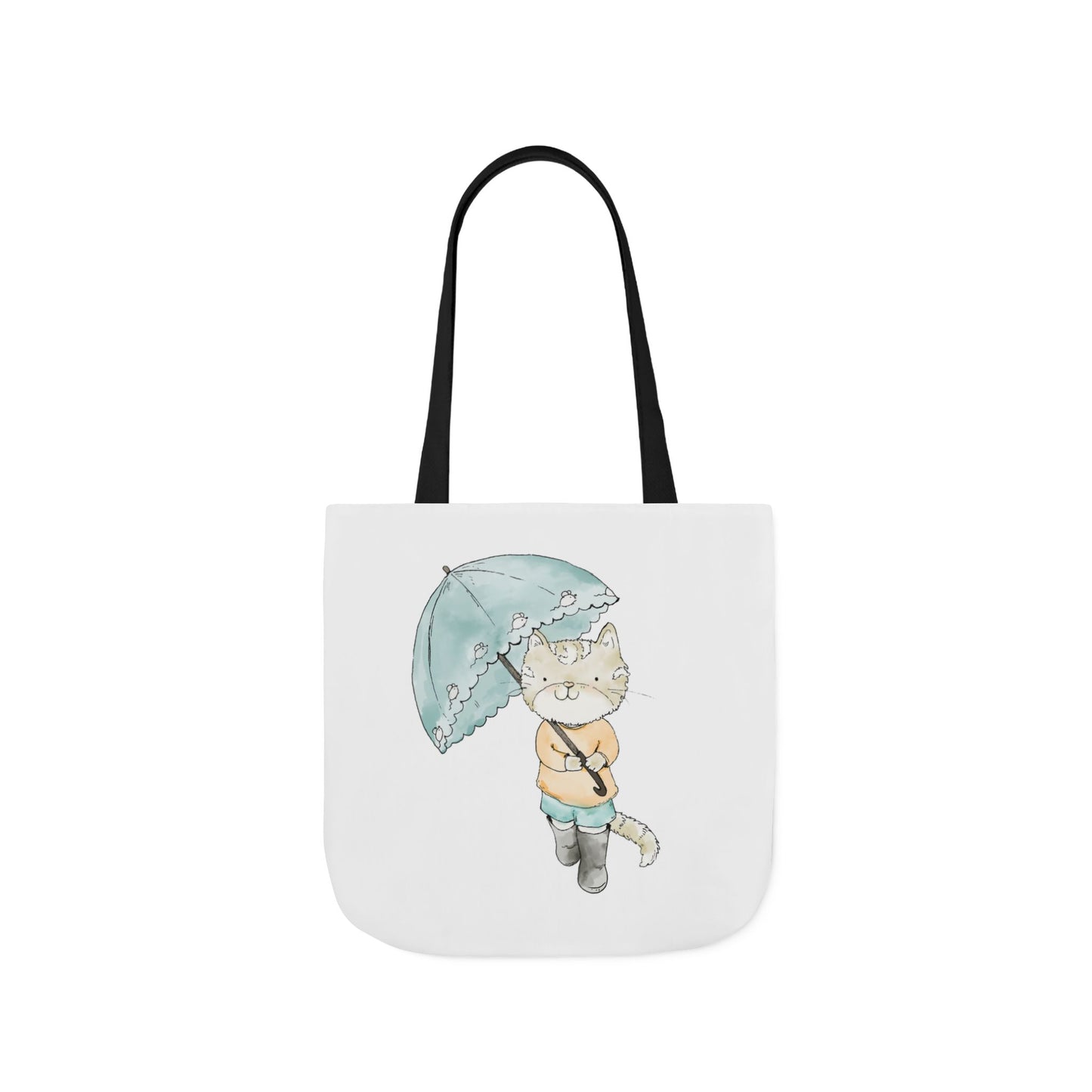 Cat Lover Tote Bag Cute Kitty with Umbrella Rain Boots Cat Lover Eco Tote Bag