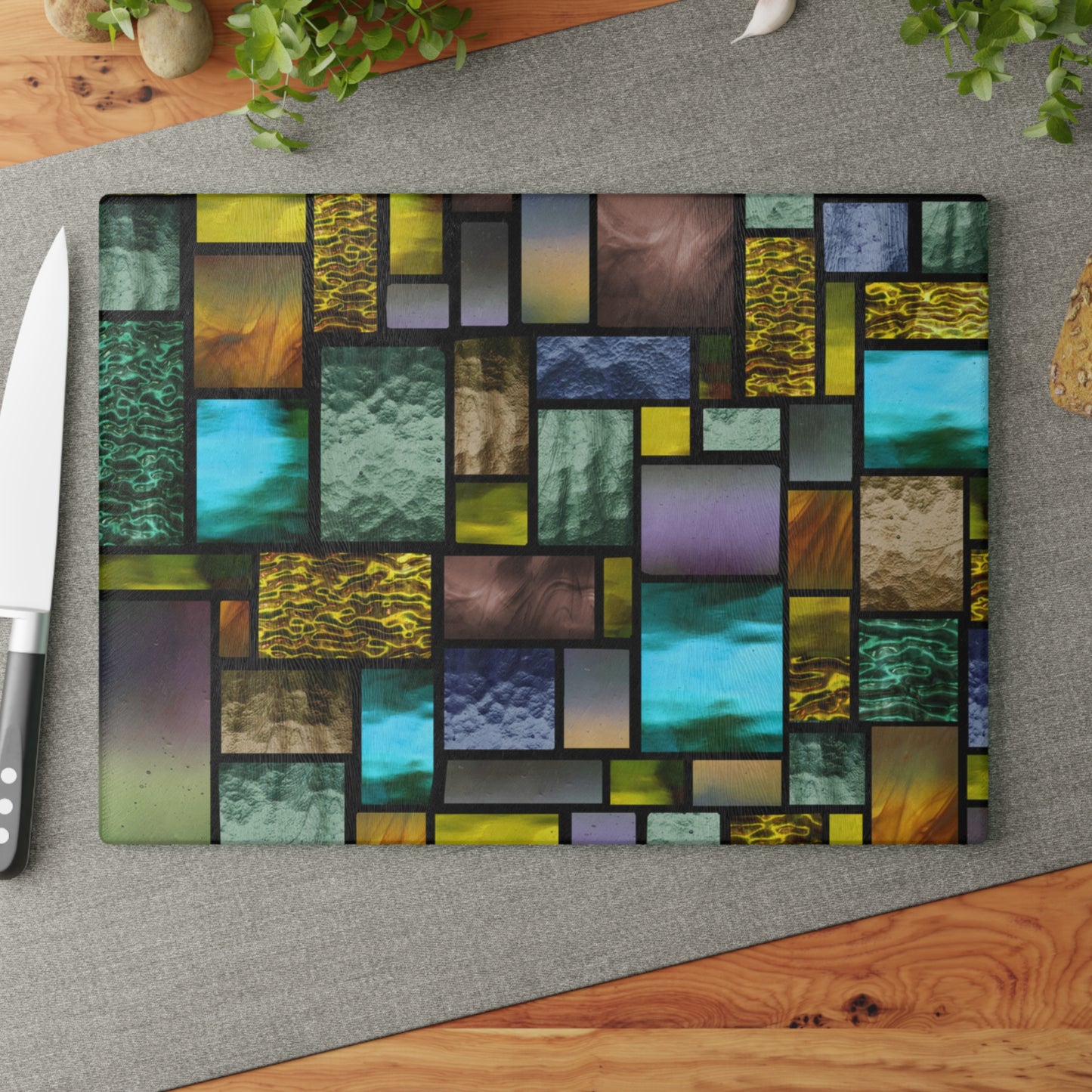 Stained Glass Mosaic Glass Cutting Board | Colorful Kitchen Decor
