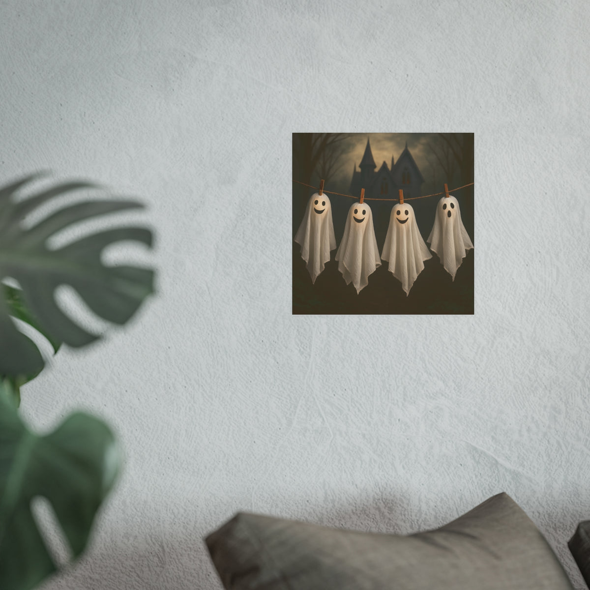 Friendly Halloween Ghosts Poster Art, Smiling Ghosts Clothesline Print