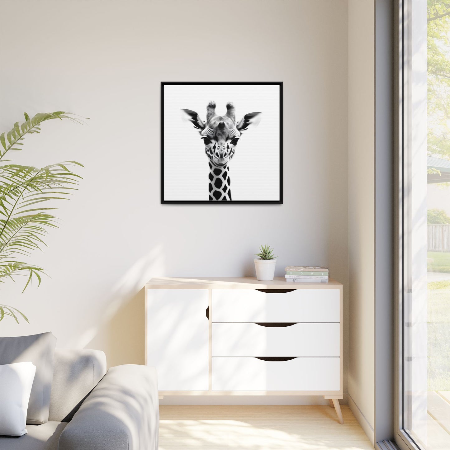 Baby Giraffe Wall Art Black & White Wildlife Photography Print, Cute Giraffe Lover Gift