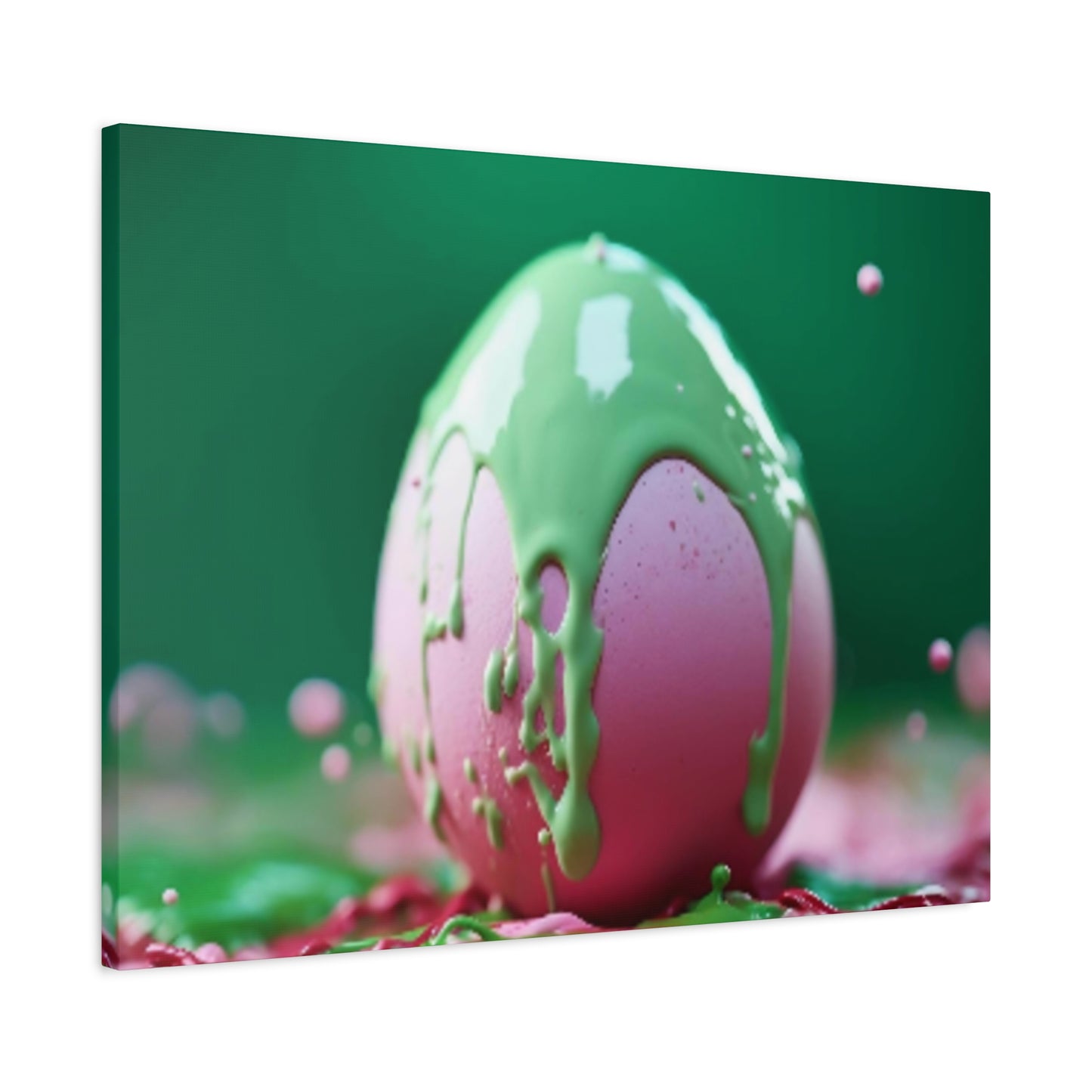 Canvas Wall or Mantle Art Pink Easter Egg with Green Paint Spring Home Decor