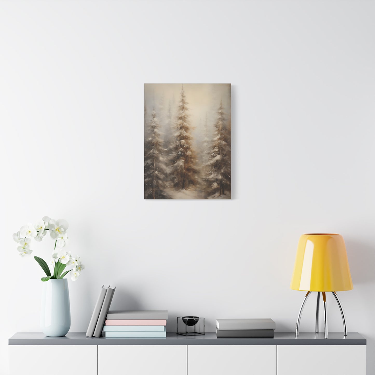 Snowy Pine Forest Winter Canvas Wall Art | Rustic Cabin Decor