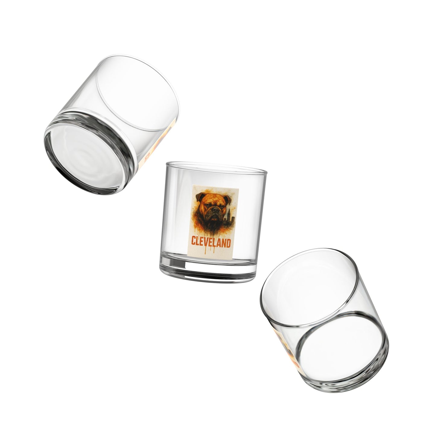Cleveland Dawg Rocks Glass, 10 oz Whiskey Glass, Bulldog Barware Gift, Cleveland Football Fan Gift, Etched-Style Grunge Dog Design