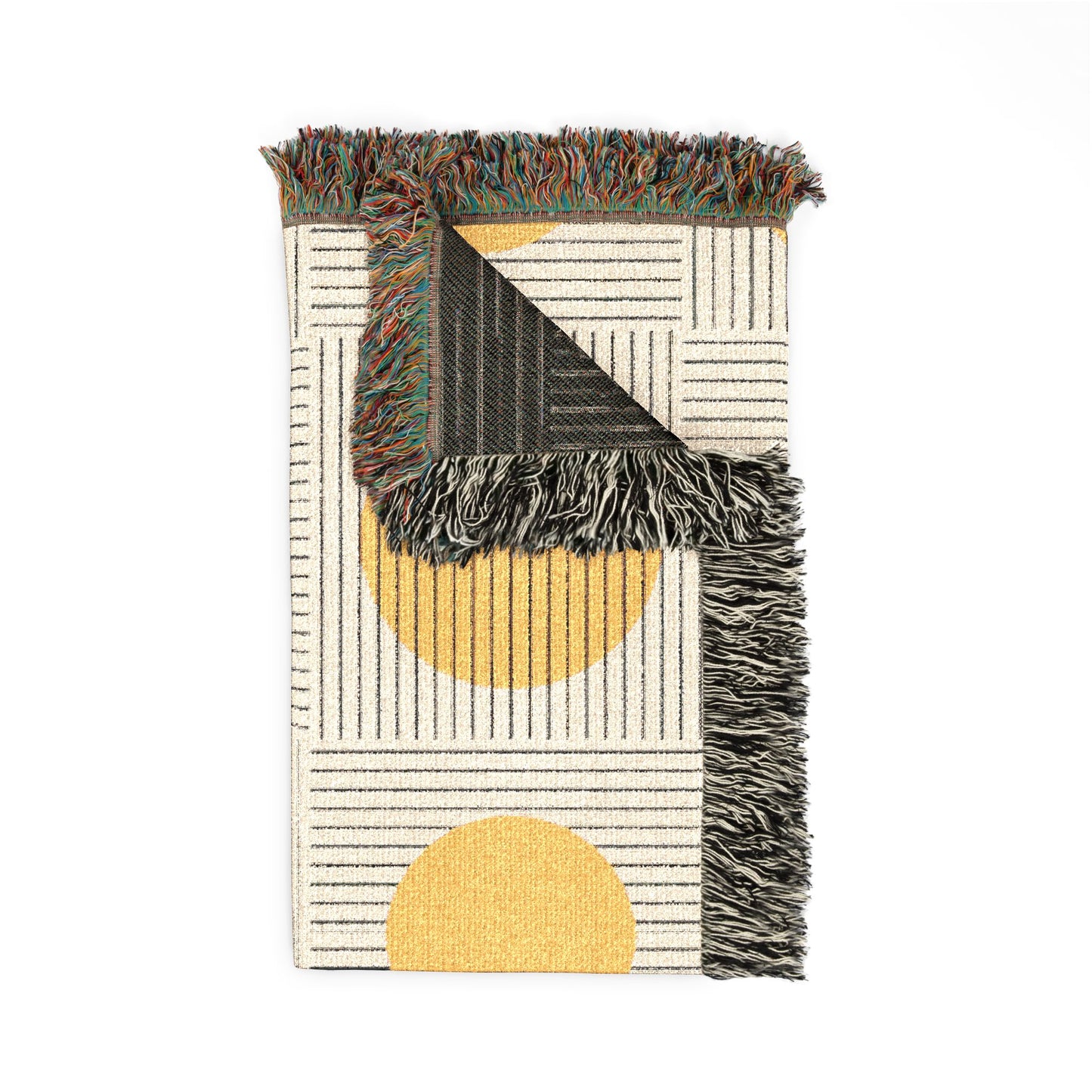 Yellow Circle Woven Throw Blanket | Mid-Century Modern Boho Decor