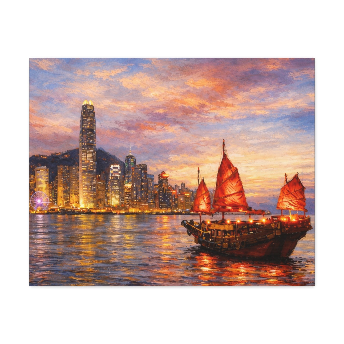 Hong Kong Junk Boat at Sunset Canvas