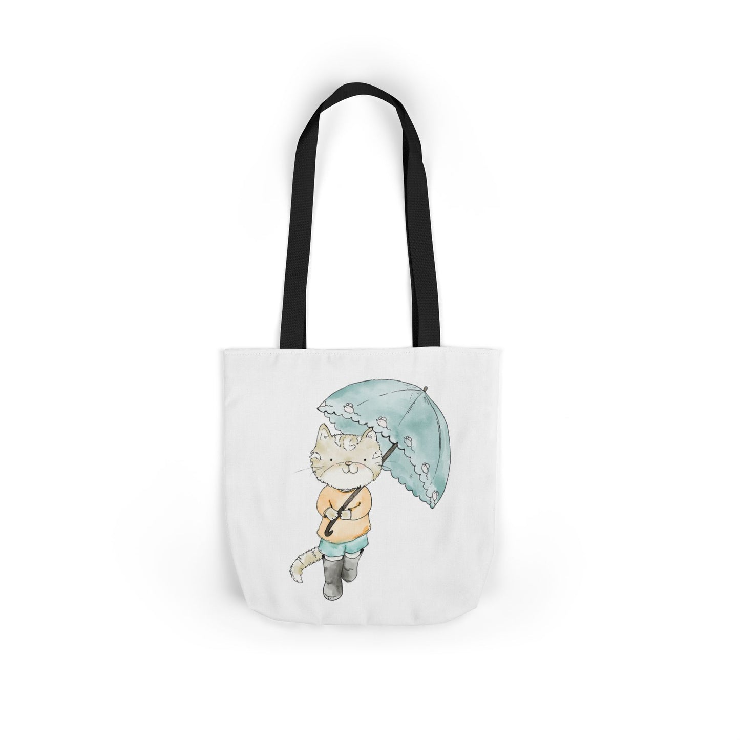 Cat Lover Tote Bag Cute Kitty with Umbrella Rain Boots Cat Lover Eco Tote Bag