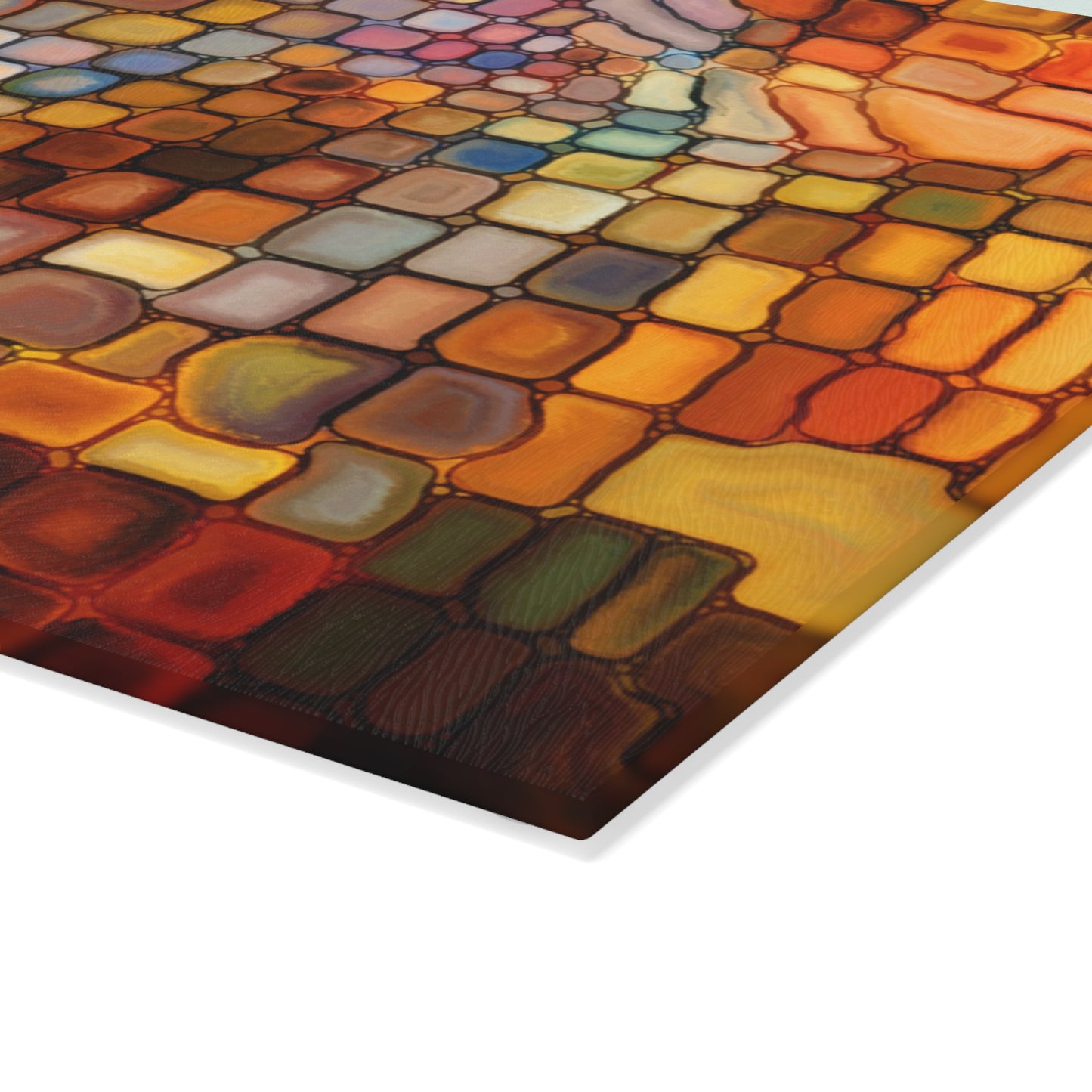 Orange Red Mosaic Glass Cutting Board | Geometric Kitchen Decor