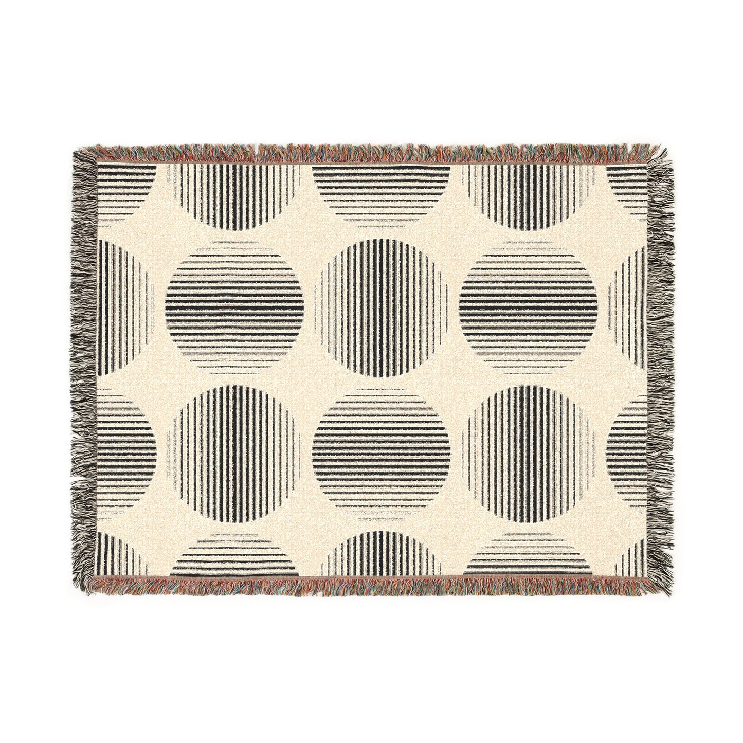 Modern Geometric Woven Throw Blanket | Black & Cream Circle Boho Decor