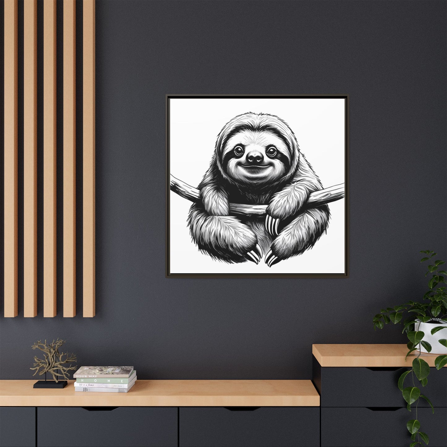 Adorable Sloth Hanging from Tree Branch Black & White Animal Wall Art, Cute Sloth Print, Jungle Theme Nursery Decor, Baby Shower Gift