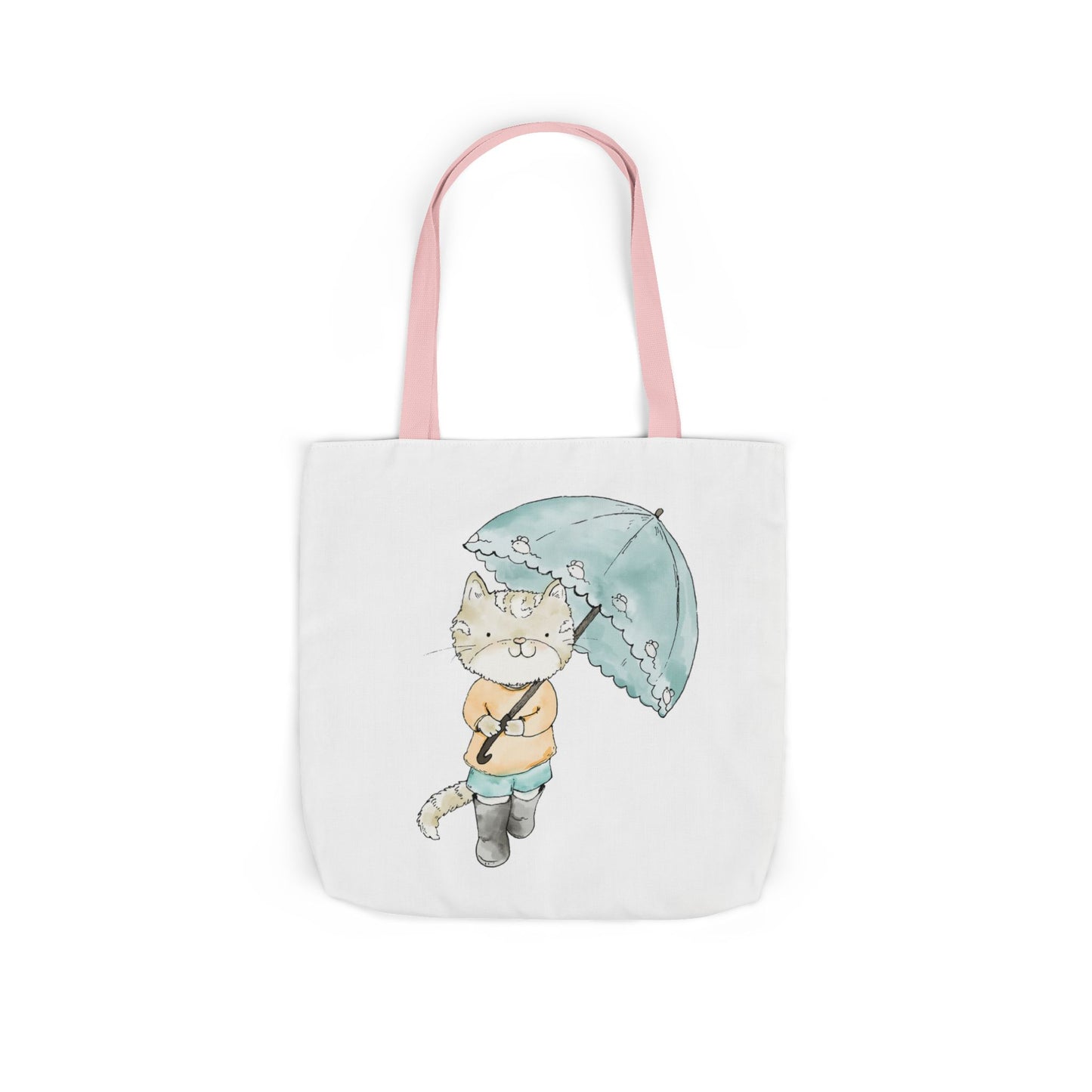 Cat Lover Tote Bag Cute Kitty with Umbrella Rain Boots Cat Lover Eco Tote Bag