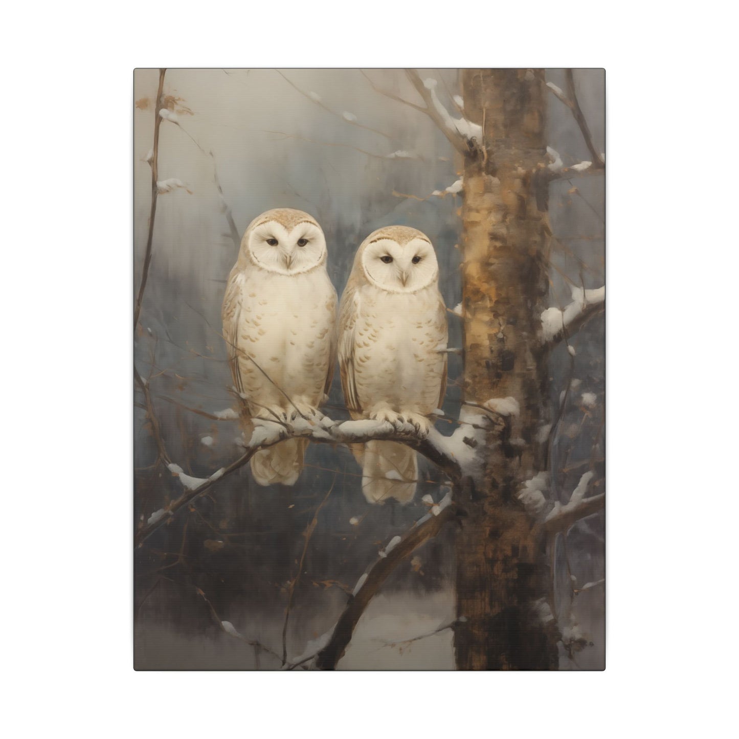 Snowy Owls Winter Canvas Wall Art | Vintage Wildlife Nature Decor