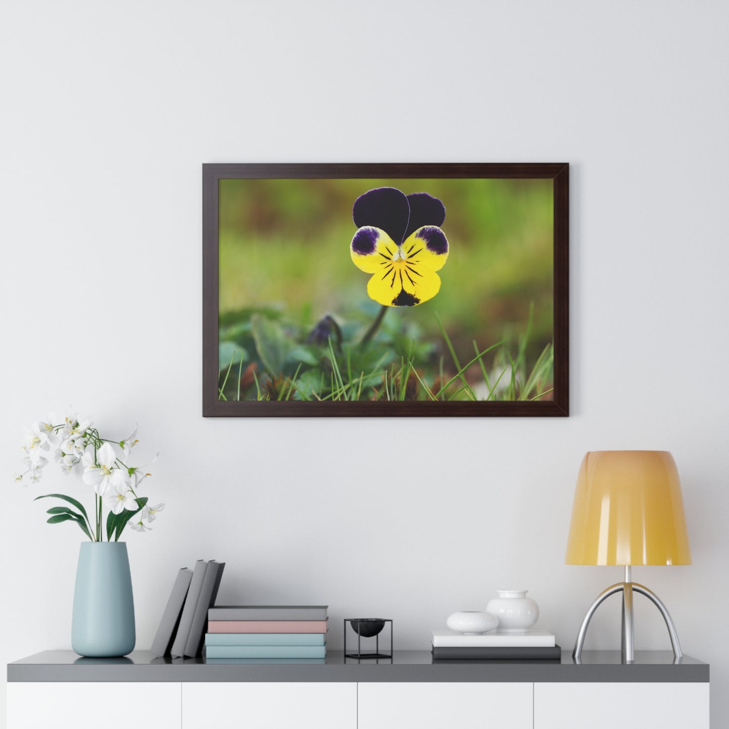 Framed Purple & Yellow Pansy Wall Art Poster | Botanical Floral Wall Decor