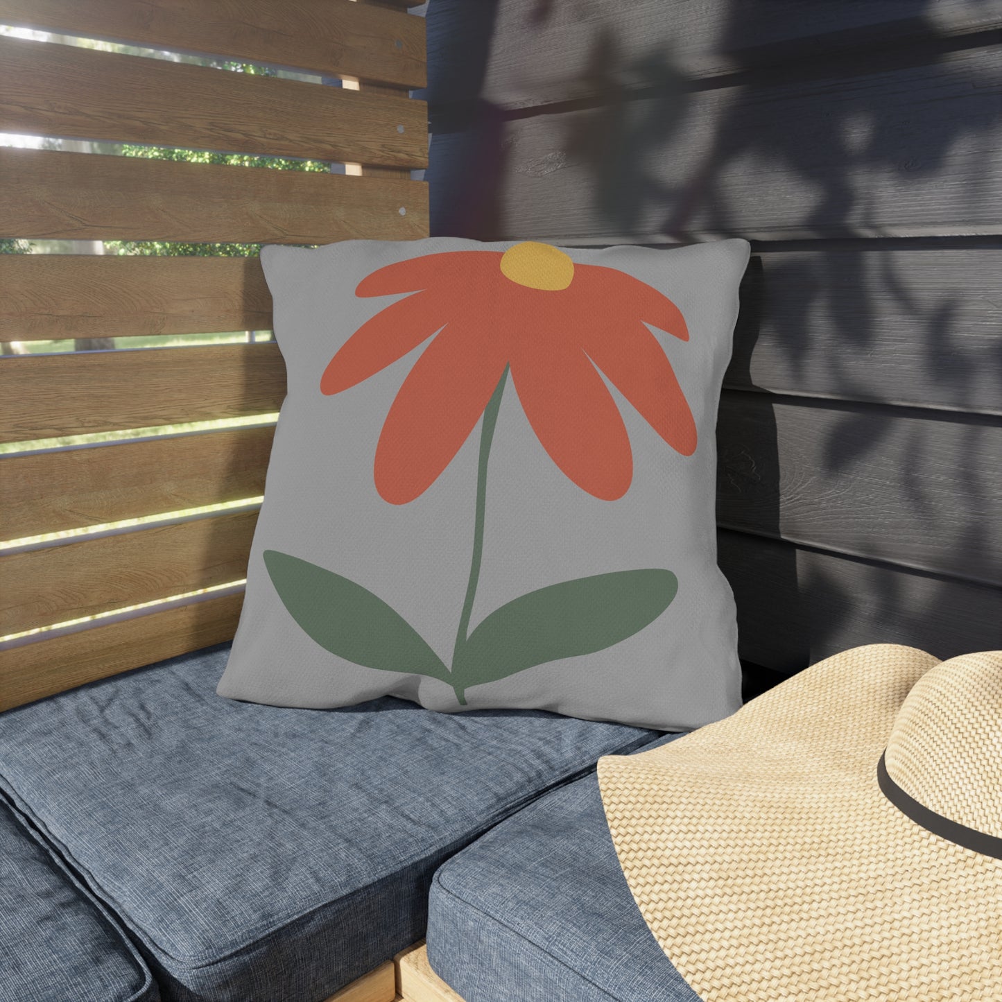 Boho Floral Outdoor Pillow – Orange Flower Patio Cushion, Garden Gift