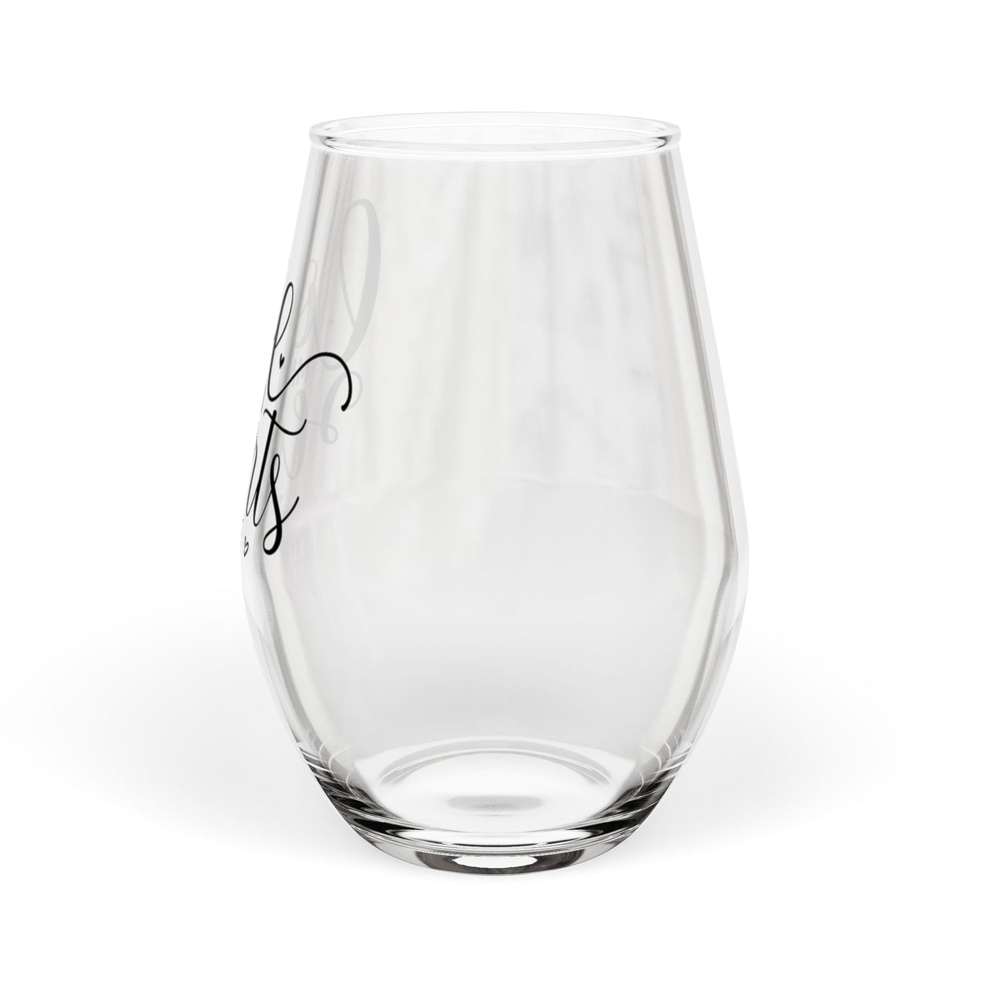 Romantic Stemless Wine Glass – Love Makes Two Hearts One