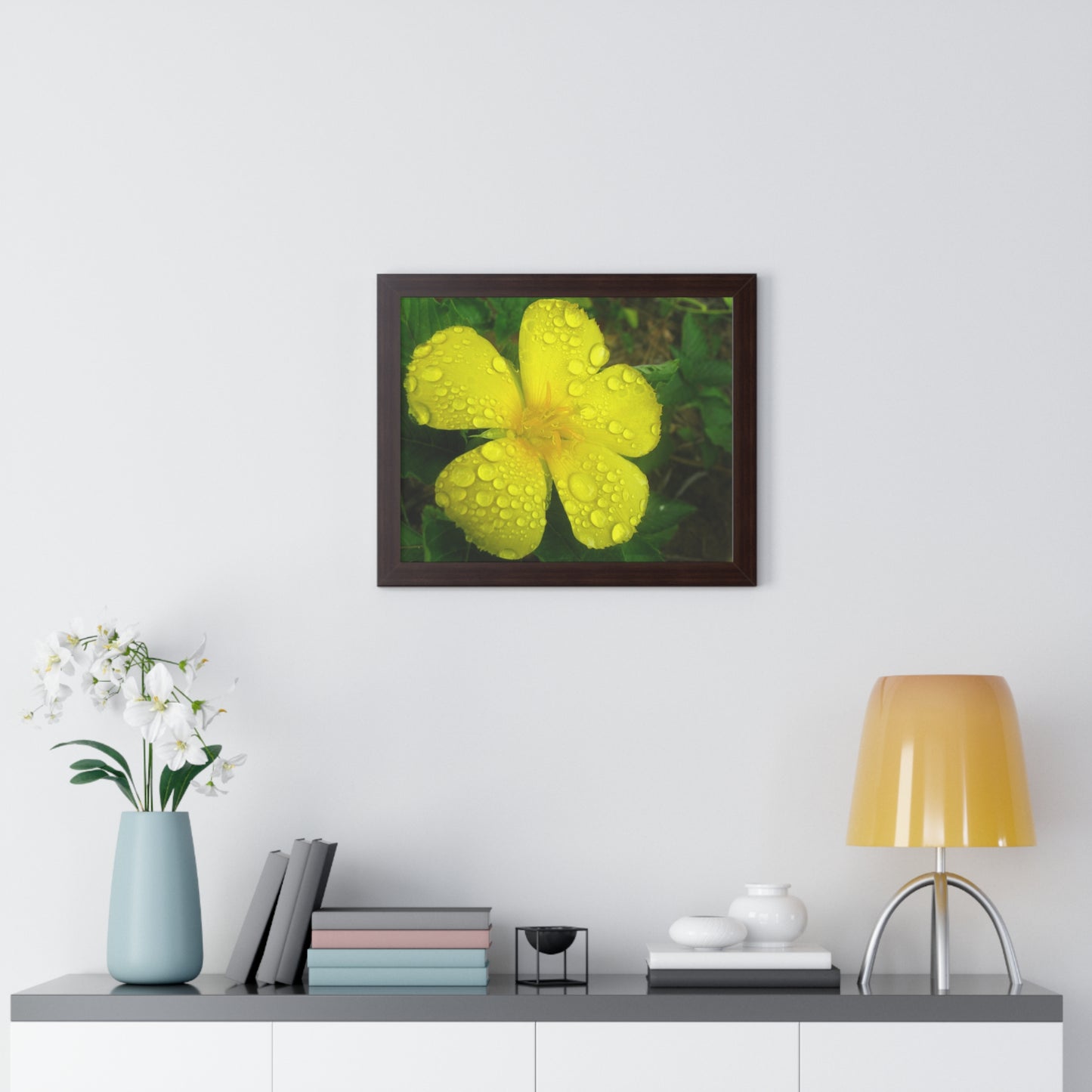 Rain Kissed Yellow Flower Framed Art – Elegant Botanical Wall Decor, Bright Nature Print for Living Room Bedroomift