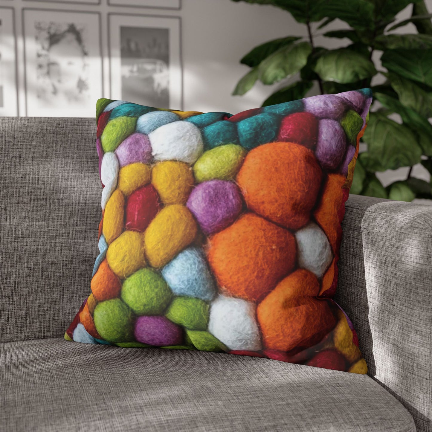 Decorative Pillowcase, Vibrant Colorful Cotton Balls Print, Square Couch Pillow Cover