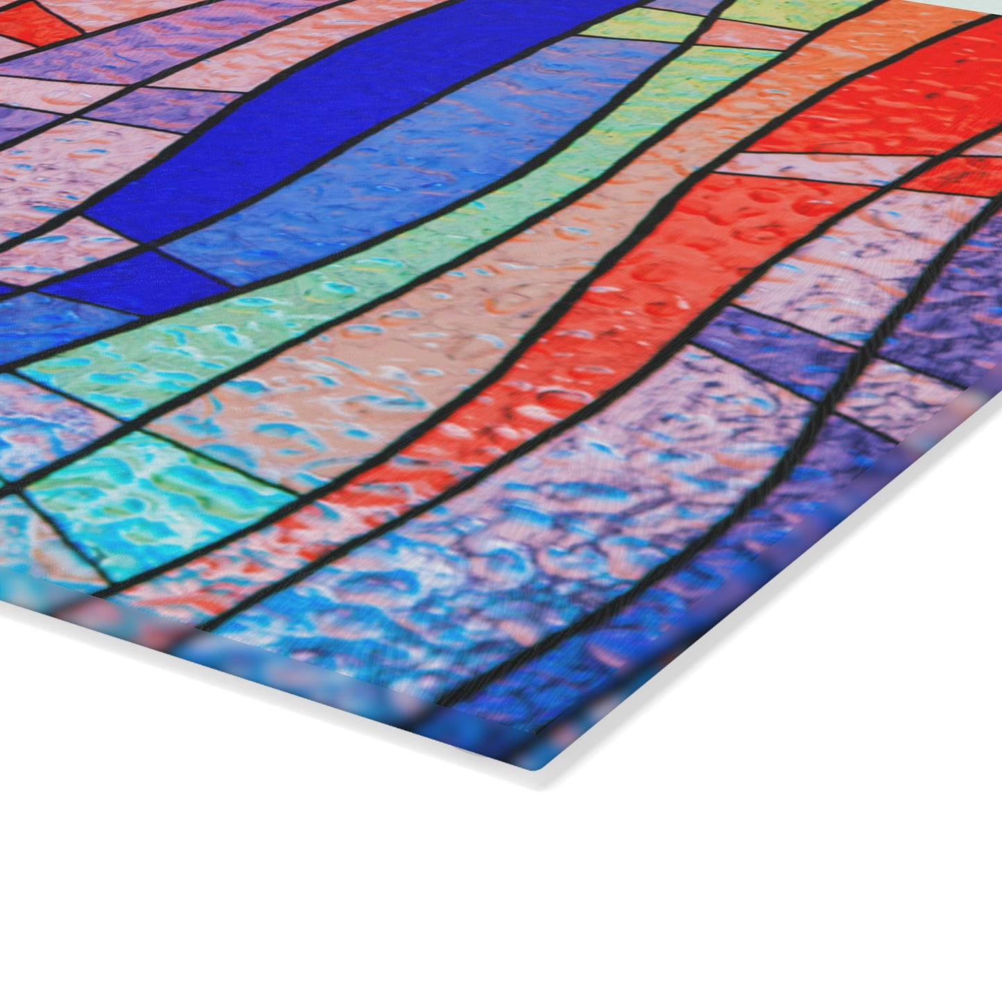 Stained Glass Waves Glass Cutting Board | Colorful Abstract Kitchen Decor