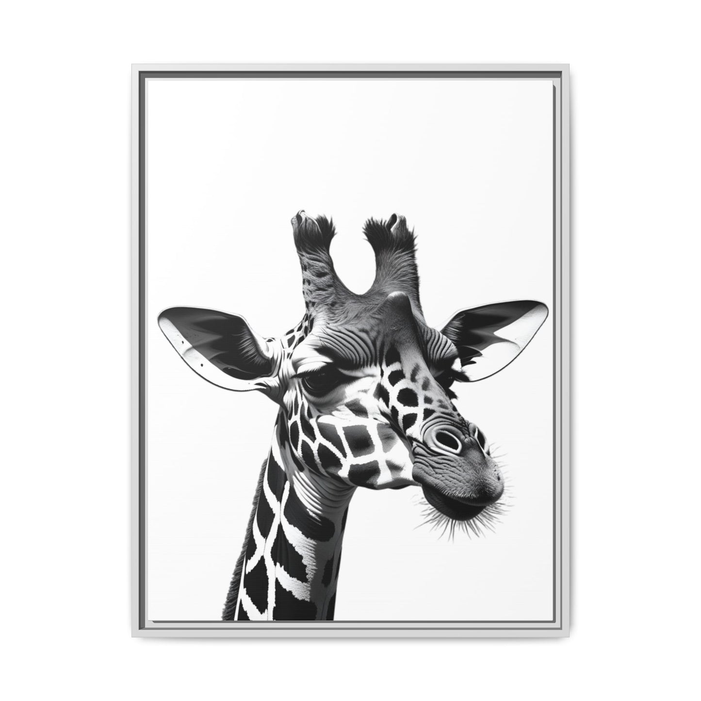 Black and White Giraffe Wall Art – Framed Safari Animal Canvas Print