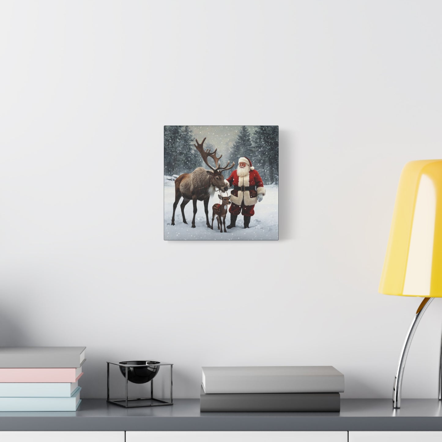 Santa with Reindeer Christmas Wall Art Canvas | Festive Holiday Home Decor