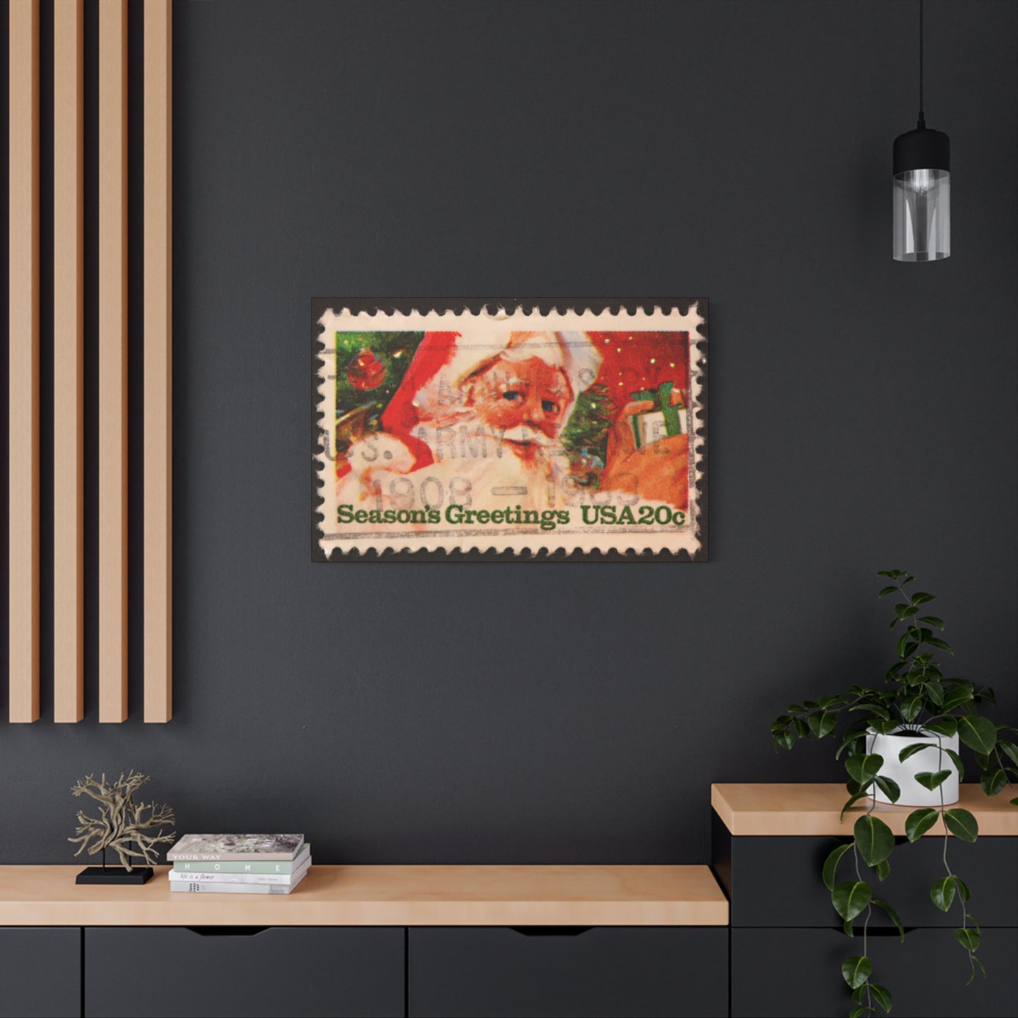 Vintage Santa Claus Stamp Wall Art US Army Postmark | Christmas Decor Mantle Art