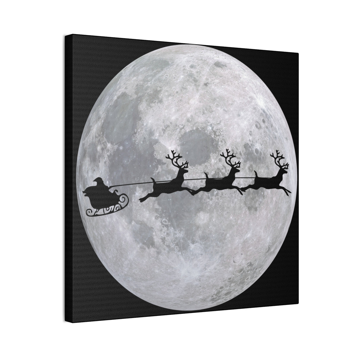 Santa Sleigh Silhouette Canvas - Moonlit Christmas Wall Art