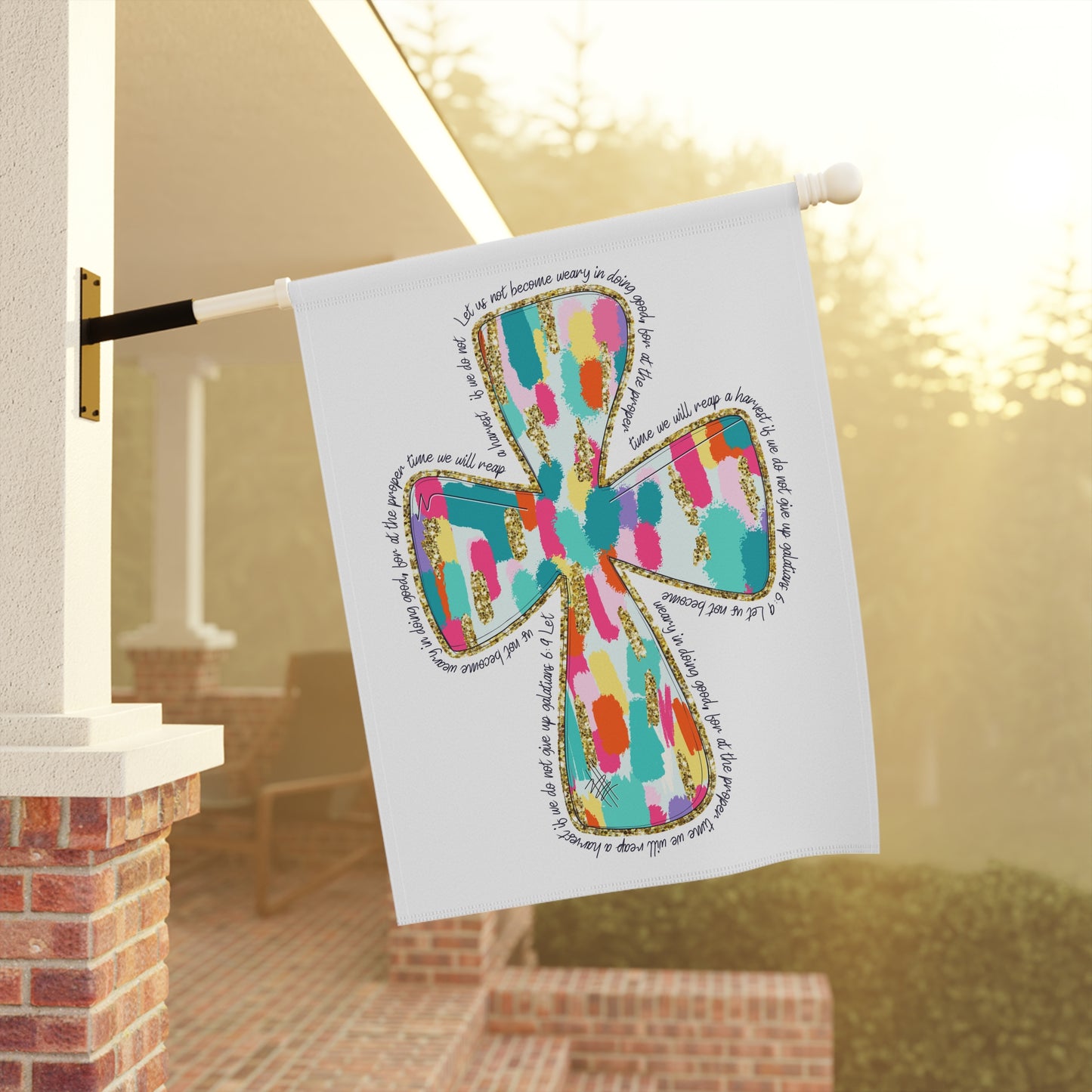 Christian Cross Garden Flag with Scripture | Colorful Faith Yard Flag | Inspirational Bible Verse Outdoor Decor | Religious Garden Flag