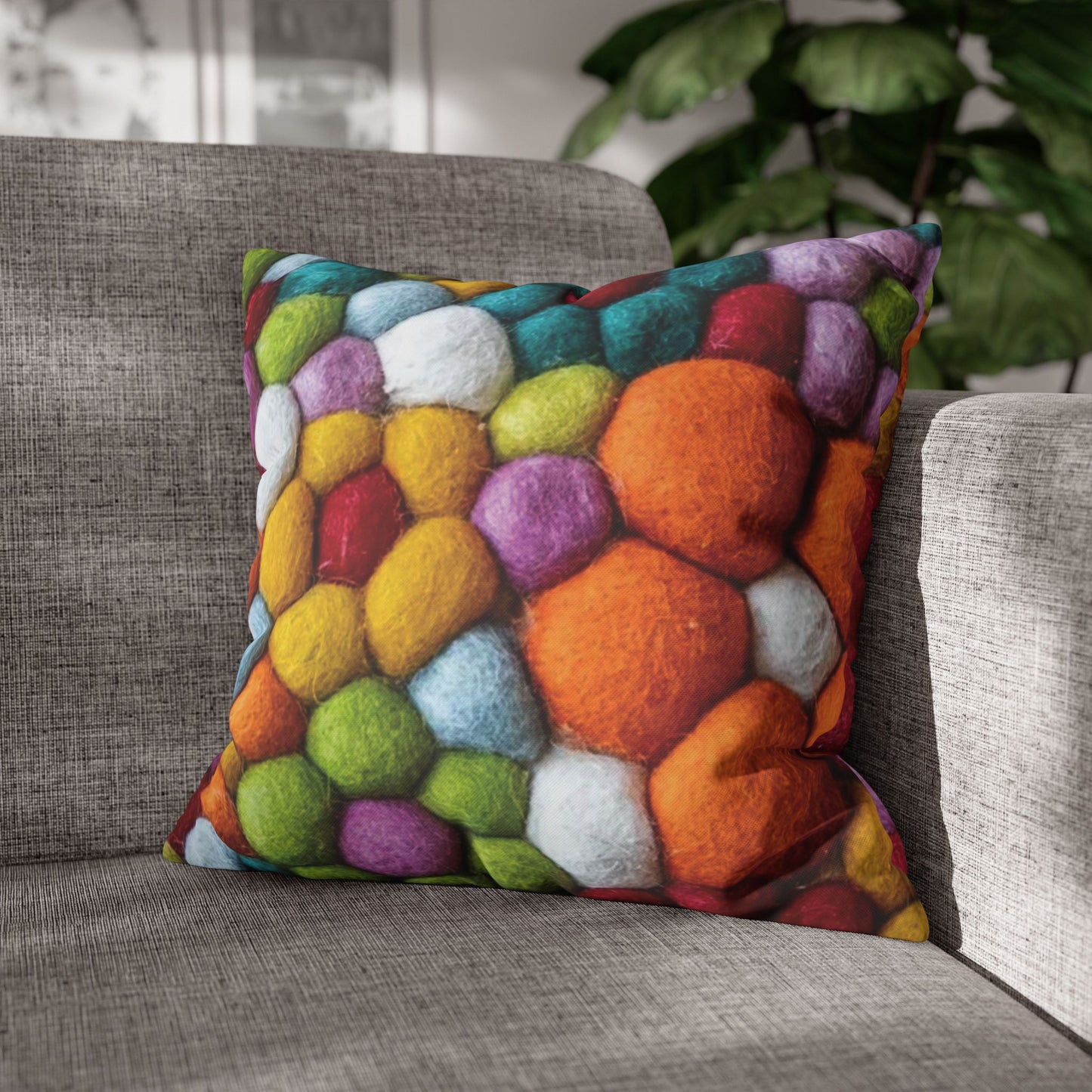 Decorative Pillowcase, Vibrant Colorful Cotton Balls Print, Square Couch Pillow Cover