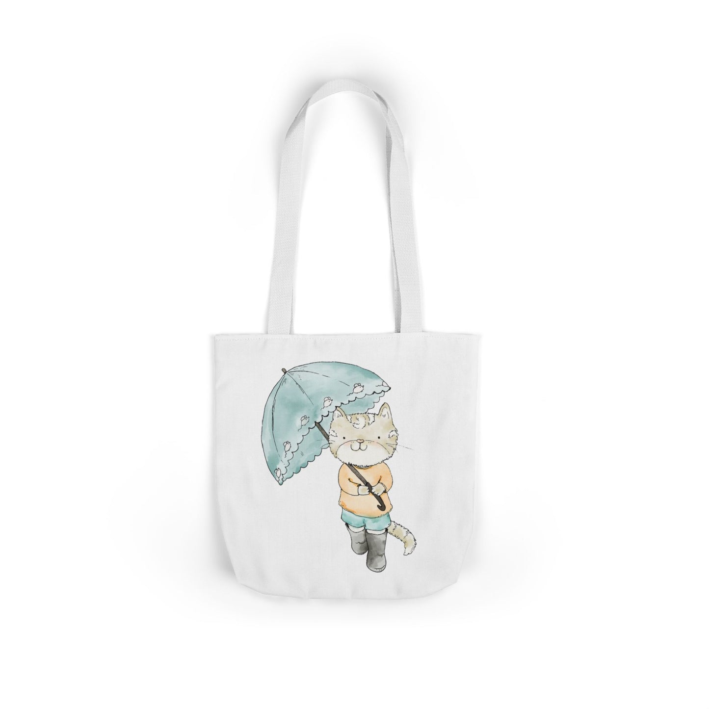 Cat Lover Tote Bag Cute Kitty with Umbrella Rain Boots Cat Lover Eco Tote Bag