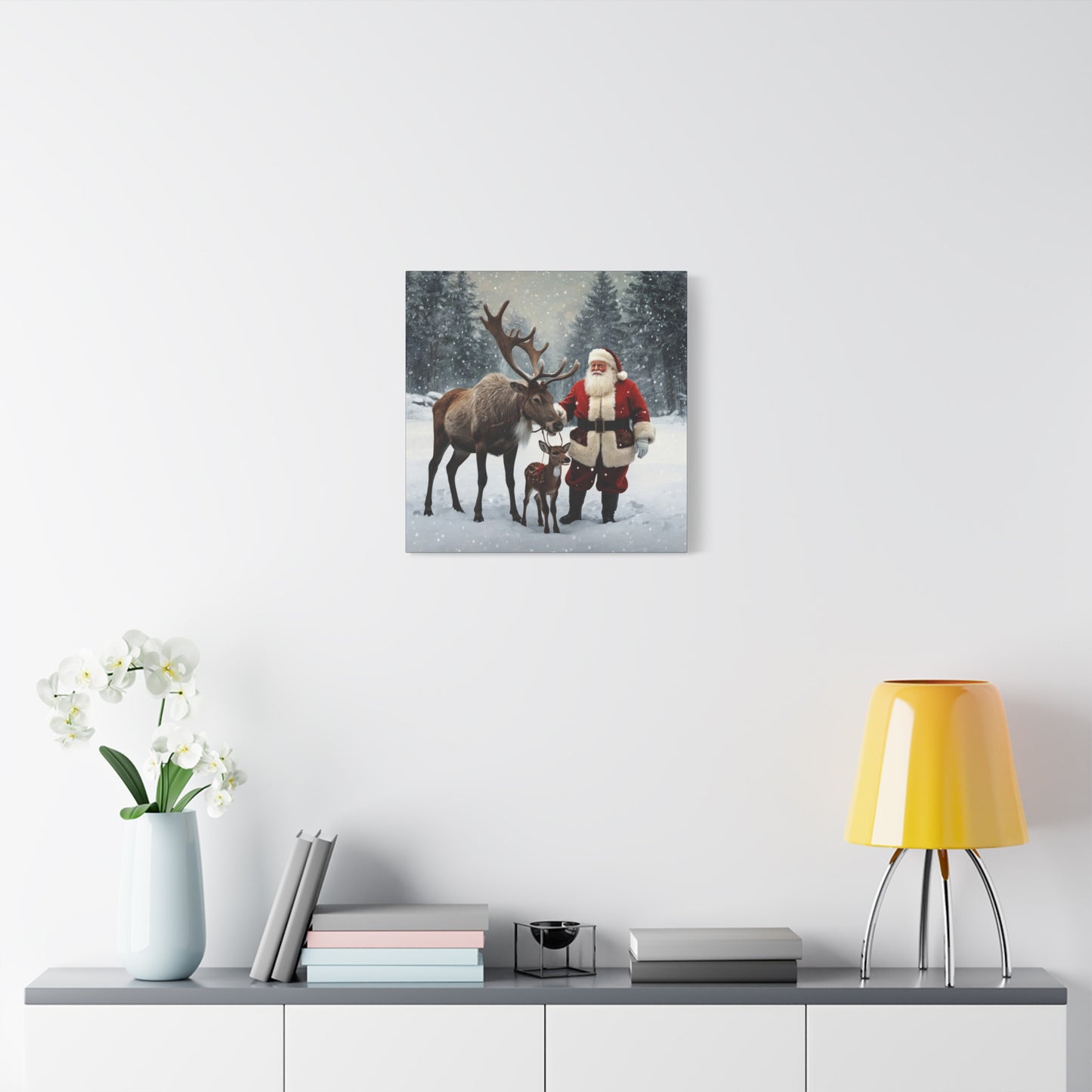 Santa with Reindeer Christmas Wall Art Canvas | Festive Holiday Home Decor