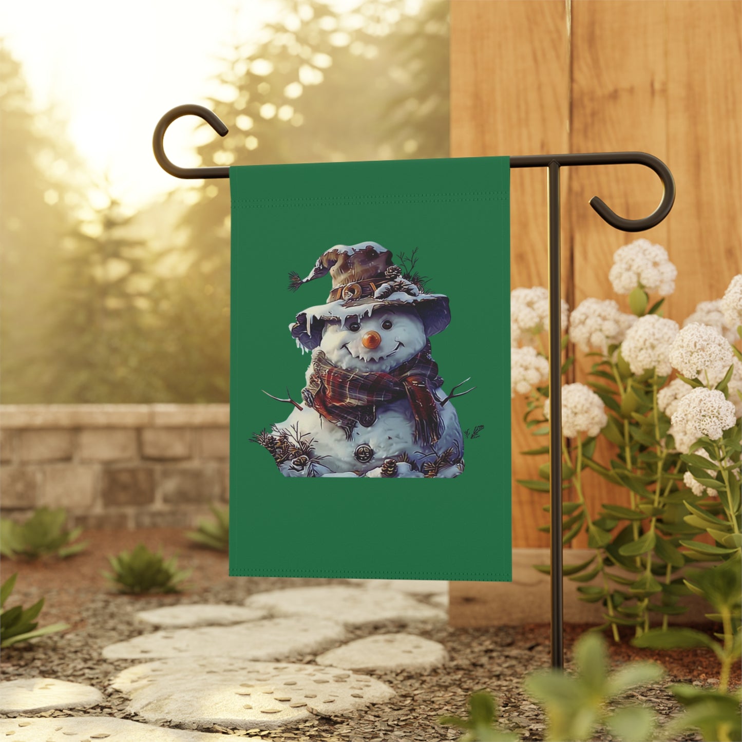 Snowman in Floppy Hat & Scarf Garden Banner | Whimiscal Snowman House Banner