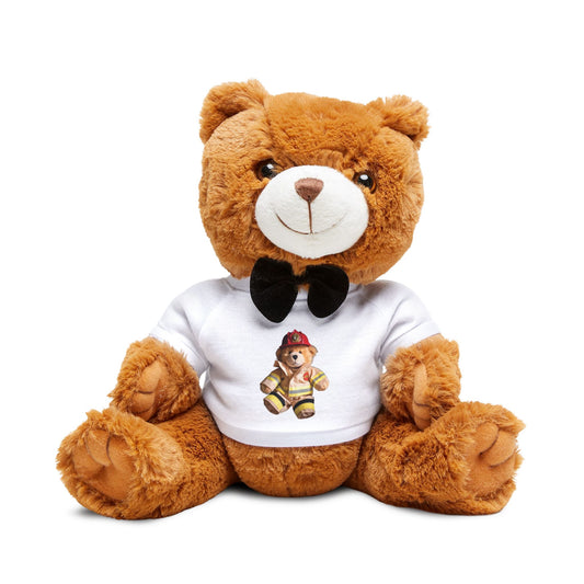 Plush Bear Bow Tie Teddy Bear Fireman on Shirt Kids Gift