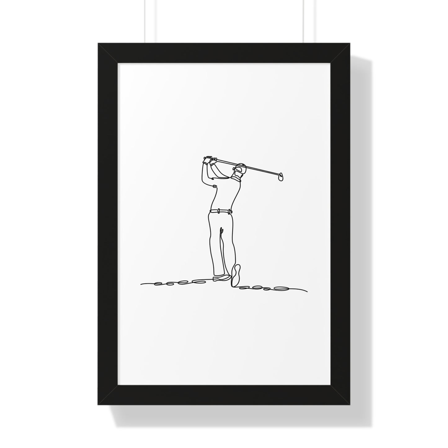 Framed line drawing of a golfer on a white background